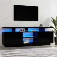 Mobile TV a 5 ripiani aperti con strisce LED autoadesive, 140x35x55 cm, Nero(m-5)