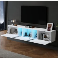 Mobile TV montato a parete con striscia LED, design sospeso, 180x35x30 cm, Bianco(m-5)
