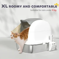 PawHut Stainless Steel Cat Litter Box with Lid, for Cats, Enclosed Cat Litter Box with Flip Cover, Scoop(m-6)