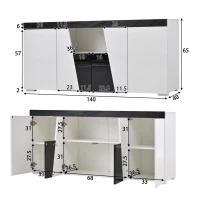 Madia per soggiorno, ante centrali smussate, 140x40x65 cm, Bianco+Nero(m-3)