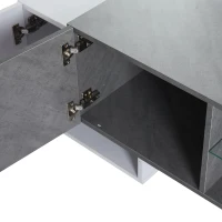 Mobile TV basso con illuminazione LED Bluetooth, 4 ante e vano portaoggetti, 180x40x46.5 cm, Bianco e Grigio(m-12)