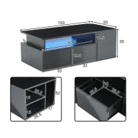 Tavolino da salotto a LED a 2 cassetti con ripiani semiaperti, 100x50x35 cm, Nero(m-3)