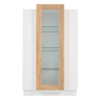 Vetrina per soggiorno a LED con frontale in acrilico trasparente, 74x40x120 cm, Bianco e Color legno(m-2)