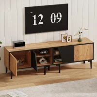 Mobile TV basso con 4 ripiani e 7 piedini, 160x36.5x45 cm, Color legno e Nero(m-5)