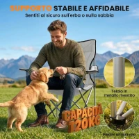 Outsunny Set di 2 Sedie da Campeggio con Schienale Alto in Metallo e Tessuto Oxford, Grigio(m-6)