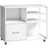 HOMCOM Mueble para Impresora con Ruedas Mesa para Impresora con Estantes Abiertos y Cajón para Documentos Tamaño A4 Blanco(m-1)