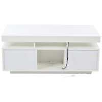 Tavolino da salotto a LED RGB con spazio portaoggetti aperto e chiuso, 100x50x43 cm, Bianco(m-9)