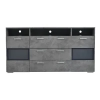 Credenza moderna, 3 cassetti e 3 vani a giorno, 140L x 33,5P x 72,5A cm, Grigio(m-2)