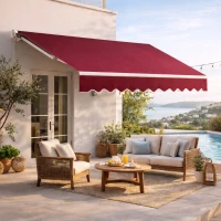 Outsunny 3 x 2.5m Manual Retractable Awning for Patio 45-75° Sun Canopy with Waterproof Fabric - Wine Red(m-2)