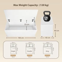HOMCOM Coffre de rangement, banc de rangement avec couvercle rabattable et charnières de sécurité, banc chaussures, meuble d'entrée, couloir, chambre, salon, 100 x 40 x 40 cm, blanc(m-3)