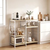 HOMCOM Estante de Cozinha com Prateleiras em Madeira e Metal com 5 Ganchos, Salva Espaço, 90x39x83.5 cm, Carvalho(m-2)