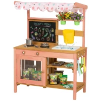 AIYAPLAY Kids Mud Kitchen with Canopy, Outdoor Wooden Play Kitchen with Planter Box, Accessories for Age 3-6, Pink(m-10)