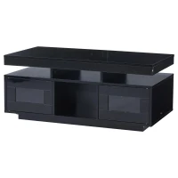 Tavolino da salotto a LED RGB con spazio portaoggetti aperto e chiuso, 100x50x43 cm, Nero(m-6)