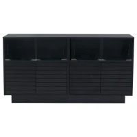 Credenza con illuminazione LED, frontale in vetro scorrevole dal movimento fluido, 130x35x68 cm, Nero(m-10)