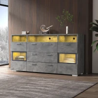 Credenza moderna, 3 cassetti e 3 vani a giorno, 140L x 33,5P x 72,5A cm, Grigio(m-1)
