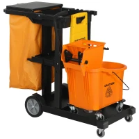 HOMCOM Carro de Limpieza: Ruedas, 3 Estantes, Saco 70L, Cubo con Escurridor.(m-7)