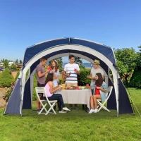 Outsunny Abrigo de Campismo 3,5x3,5 m Toldo de Campismo Dobrável com Gancho Proteção UV e Bolsa de Transporte Azul e Cinza Claro(m-8)