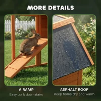 PawHut Konijnenhok 2-Lagen Houten Kooi met Waterdicht Asfaltdak, Ren, Loopplank en Deuren 123,5x62,6x92,5 cm Oranje(m-7)