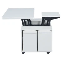 Tavolino multiuso con 4 sgabelli nascosti, 100x50x45 cm, Bianco(m-7)