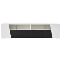 Mobile TV laccato lucido a LED, 180x38.5x45 cm, Bianco e Nero(m-2)