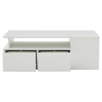 Tavolino da salotto a LED con 2 cassetti e ripiani semiaperti, 100x50x35 cm, Bianco(m-6)