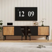 Mobile TV basso con 4 ripiani e 7 piedini, 160x36.5x45 cm, Color legno e Nero(m-4)