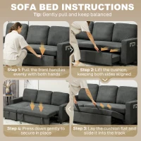 HOMCOM Pull Out Sofa Bed with 113 x 49cm storage space - Charcoal Grey(m-6)