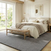 HOMCOM Tapis salon 160 x 120 cm tapis à poils longs, lavable en machine, antidérapant, en fausse fourrure, gris clair(m-10)