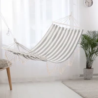 Outsunny Cama Rede de Jardim 200x100 cm Rede Suspensa com Travessas de Madeira para Pátio Varanda Campismo Creme e Cinza(m-8)