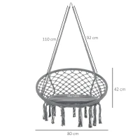 Outsunny Outdoor Cotton-Polyester Blend Macrame Hanging Rope Chair with Cushion, Portable Garden Chair with Fringe Tassels for Patio, Deck, Tree, Grey(m-3)