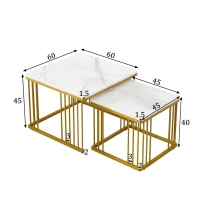 Set 2 tavolini quadrati da salotto con piedini regolabili, 60x60x45 cm/45x45x40 cm, Bianco(m-3)