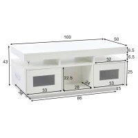 Tavolino da salotto a LED RGB con spazio portaoggetti aperto e chiuso, 100x50x43 cm, Bianco(m-3)