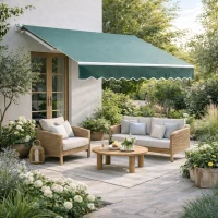 Outsunny 3 x 2.5m Manual Retractable Awning for Patio 45-75° Sun Canopy with Waterproof Fabric - Greyish Green(m-2)