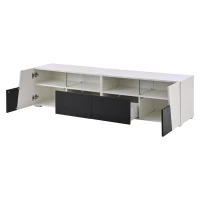 Mobile TV laccato lucido a LED, 180x38.5x45 cm, Bianco e Nero(m-6)
