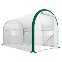 Outsunny Tunnel-Gewächshaus, Treibhaus, Reißverschlusstüren, Netzfenster, Metallrahmen, 3,5 x 2 x 2m, Weiß(m-1)