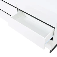 Madia per soggiorno con 6 cassetti, 3 gambe metalliche robuste, 140x39,5x78,5 cm, Bianco+Nero(m-12)