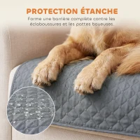 PawHut Housse de Canapé Protecteur de Meubles 3 Places Imperméable Anti-glisse avec Poches de Rangement Gris(m-4)