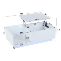 Tavolino da salotto regolabile in altezza a LED con spazio a scomparsa, 100x50x33 cm, Bianco(m-3)