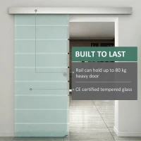 HOMCOM 90cm Sliding Glass Door with Hardware Track Kit, Frosted Tempered Glass with Stripe Pattern, Round Handle(m-5)