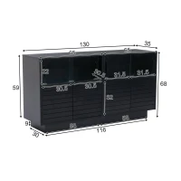Credenza con illuminazione LED, frontale in vetro scorrevole dal movimento fluido, 130x35x68 cm, Nero(m-3)