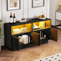 Credenza con illuminazione LED, frontale in vetro scorrevole dal movimento fluido, 130x35x68 cm, Nero(m-5)