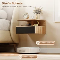 HOMCOM Juego de 2 Mesitas de Noche Flotantes, Mesillas de Noche Dormitorio con Cajón, Estante Abierto, Ahorra Espacio, Diseño Moderno, para Sala de Estar, 35x32x22,5 cm, Roble y Negro(m-5)