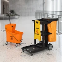 HOMCOM Chariot de nettoyage : Roues, 3 plateaux, Sac 70L, Seau avec essoreur.(m-3)