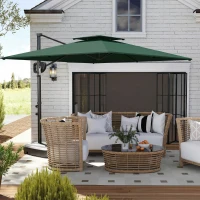 Outsunny Cantilever Parasol with Weighted Base Double Top Garden Parasol Square Hanging Patio Umbrella with Crank Tilt Dark Green(m-2)