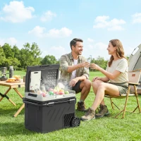 Outsunny Nevera Portátil Eléctrica 49L con Compresor Doble Zona Control por App Ruedas Asa Telescópica -20℃ a 20℃ y Puerto USB(m-2)