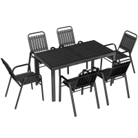 Outsunny 7 Pieces Outdoor Dining Set with Umbrella Hole, Garden Table and Chairs Set for 6 with Metal Table and Stackable Chairs
