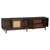 Mobile TV basso con ante in rattan, 3 ante e 2 cassetti, 190x40x52 cm, Marrone(m-6)