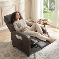 HOMCOM Recliner Armchair, Massage Faux Leather Push Back Reclining Chair with Adjustable Leg Rest, Side Pocket, for Home Living Room Theatre, Brown(m-2)