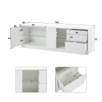 Mobile TV basso, illuminazione ambientale a LED, 2 cassetti, per soggiorno e camera da letto, 160L x 40P x 52A cm, Bianco(m-3)
