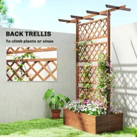 Outsunny Wooden Trellis Planter Box, Raised Garden Bed to Grow Vegetables, Herbs and Flowers, Orange(m-4)
